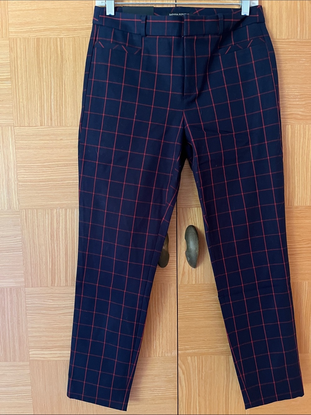 Banana Republic Navy Pants with Red Windowpane Pattern